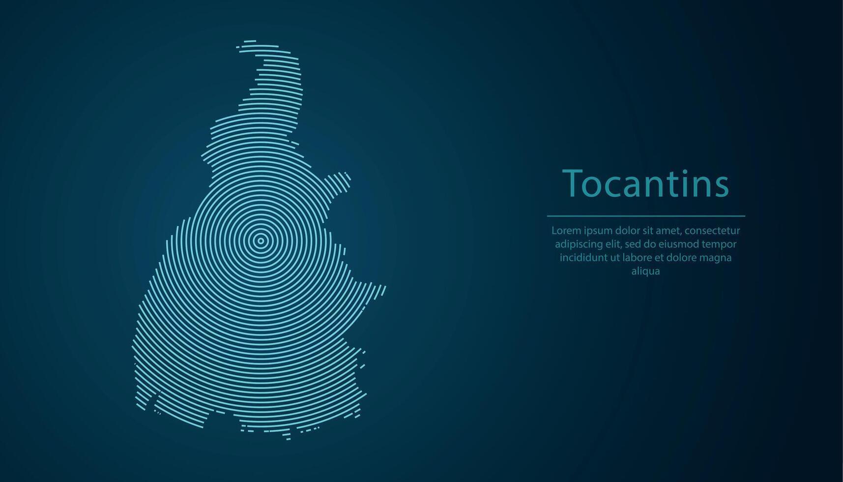 Tocantins, state of Brazil. Map contour with abstract circular line pattern vector