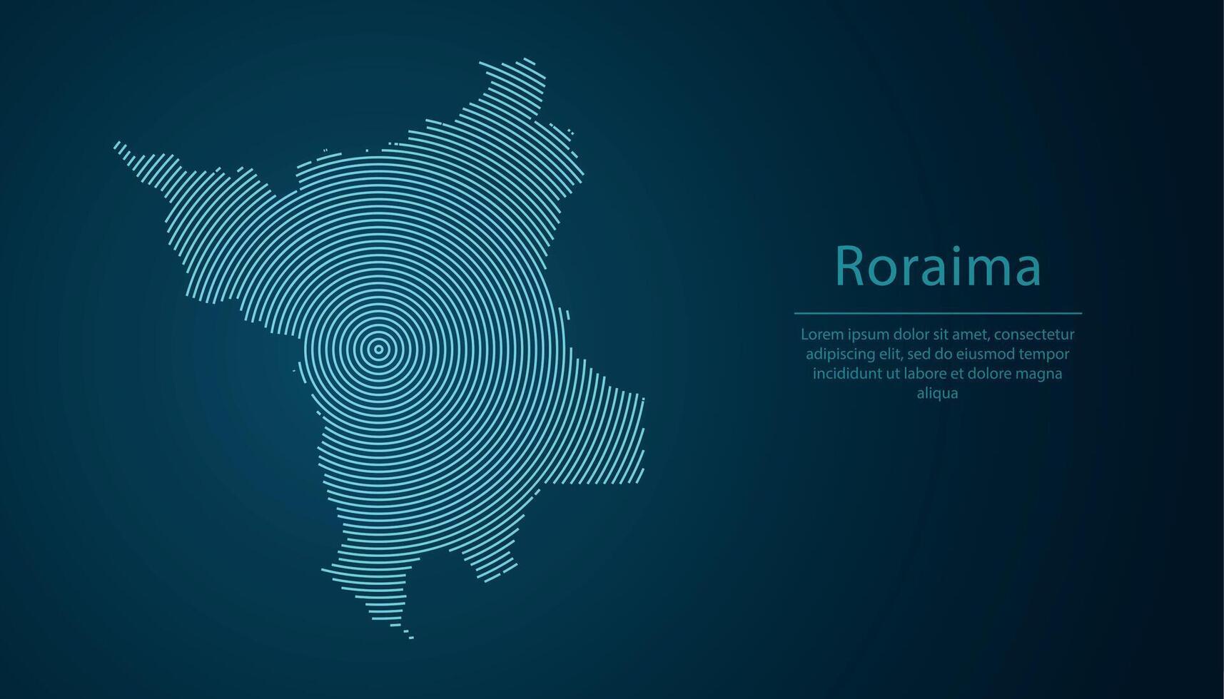 Roraima, state of Brazil. Map contour with abstract circular line pattern vector