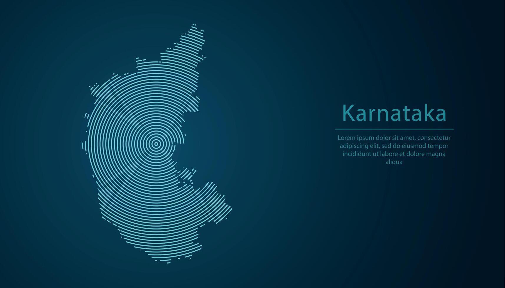 Karnataka, state of India, map contour with abstract circular line pattern vector