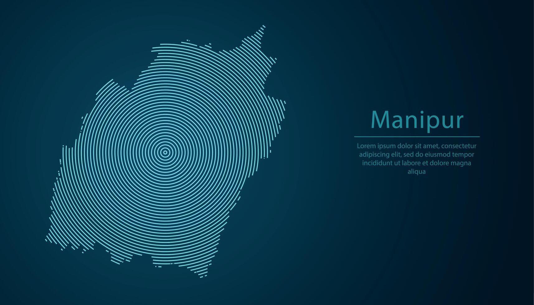 Manipur, state of India, map contour with abstract circular line pattern vector