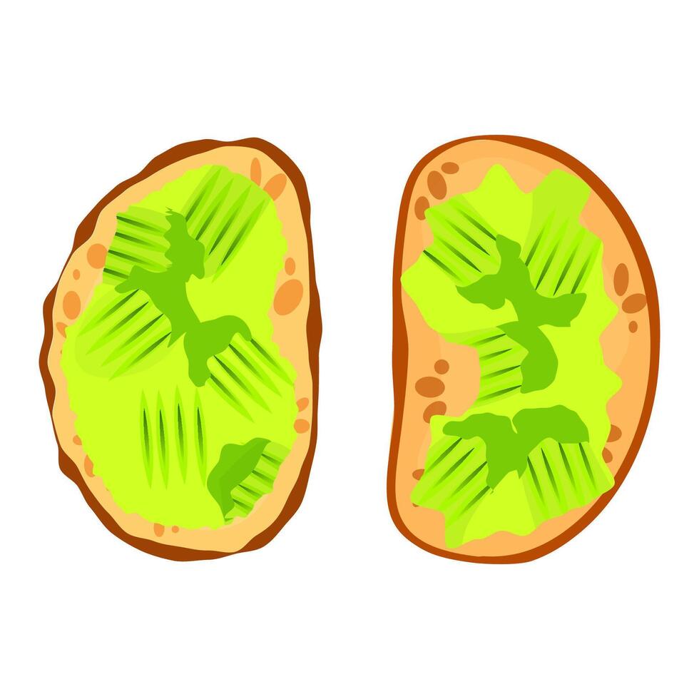 Avocado toast set with mashed avocado with a fork vector