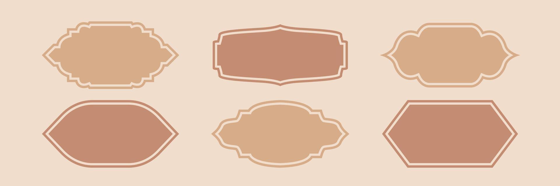 Arabic frame borders in different shapes. Set of Islam decorative labels. Collection of traditional design elements vector