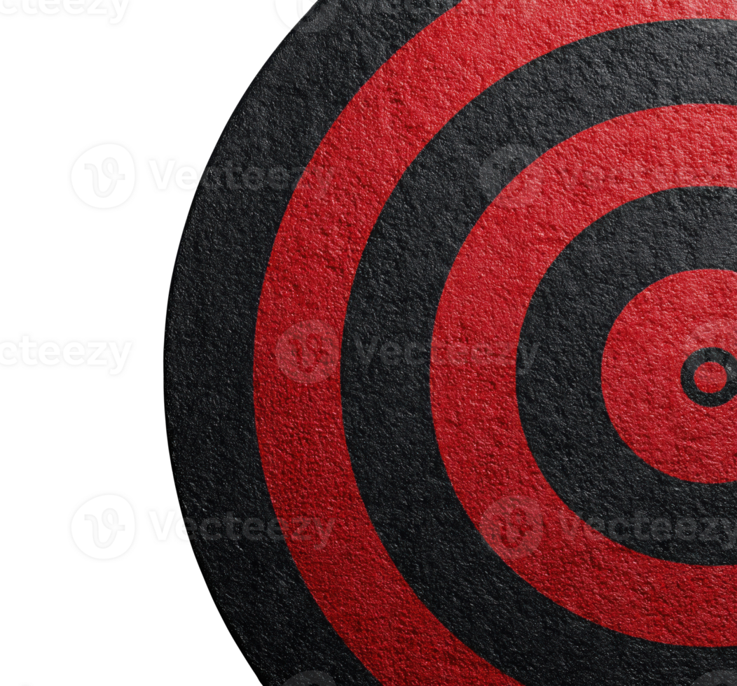 Concentric circles target design in red and black colors with center point, isolated on transparent background png