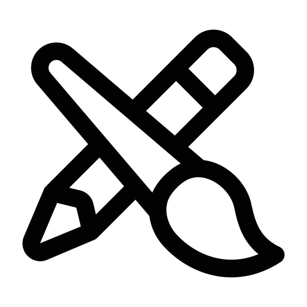 Thin line drawing of a pencil and brush crossed, perfect for art classes, creative projects, crafts, and design visuals. vector
