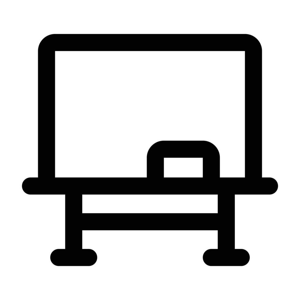 Thin line drawing of a whiteboard on a stand, suitable for teaching, presentations, meetings, and academic or office settings. vector
