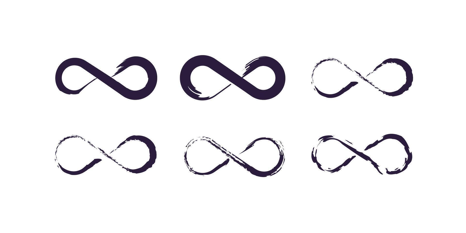 Abstract set of infinity symbols and icons representing eternity, limitless, forever, endless loop design for spiritual, business or creative use vector