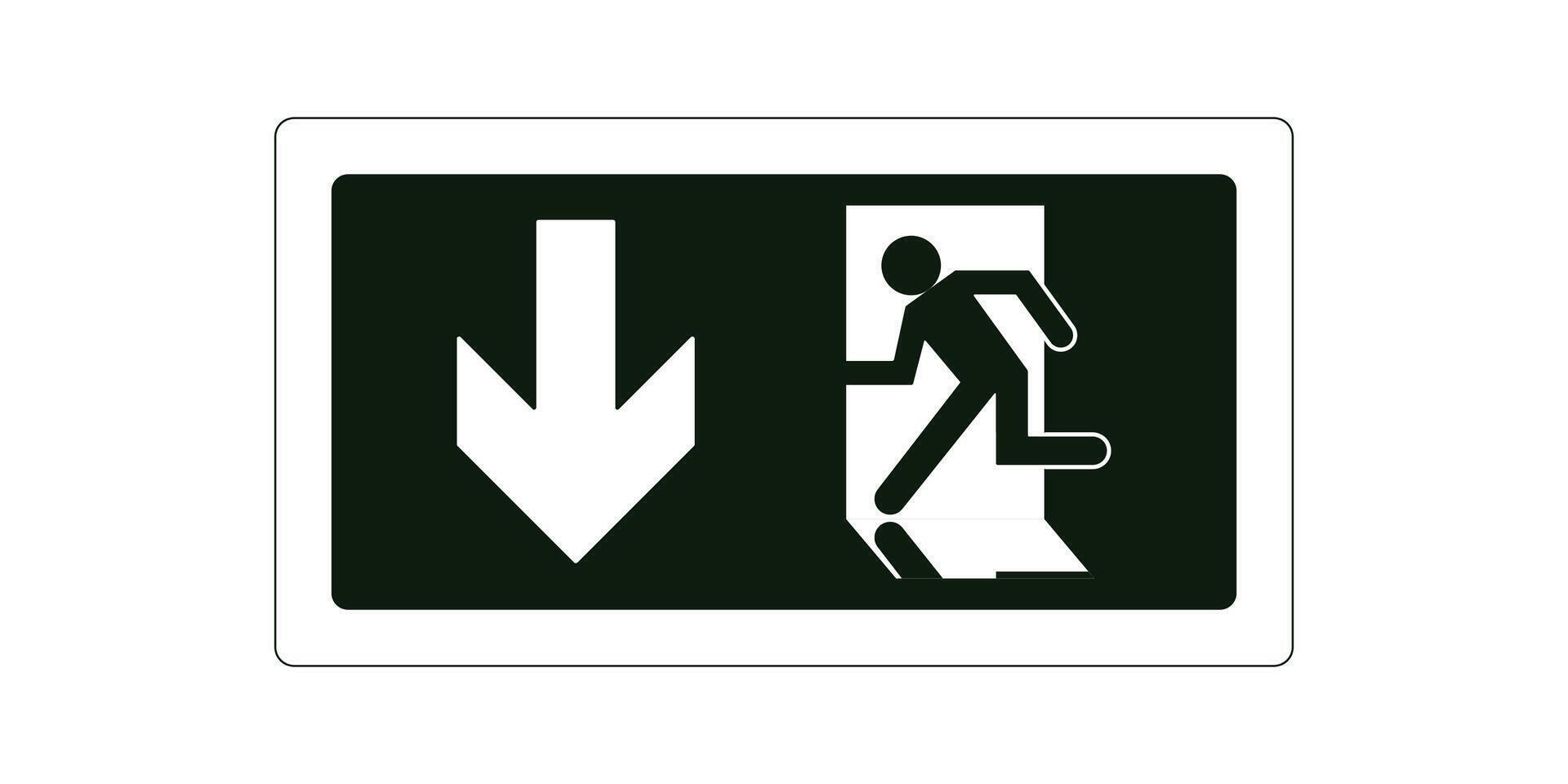 Exit sign with emergency alert icon illustration for safety guidance, evacuation warning, hazard prevention and security direction signage vector