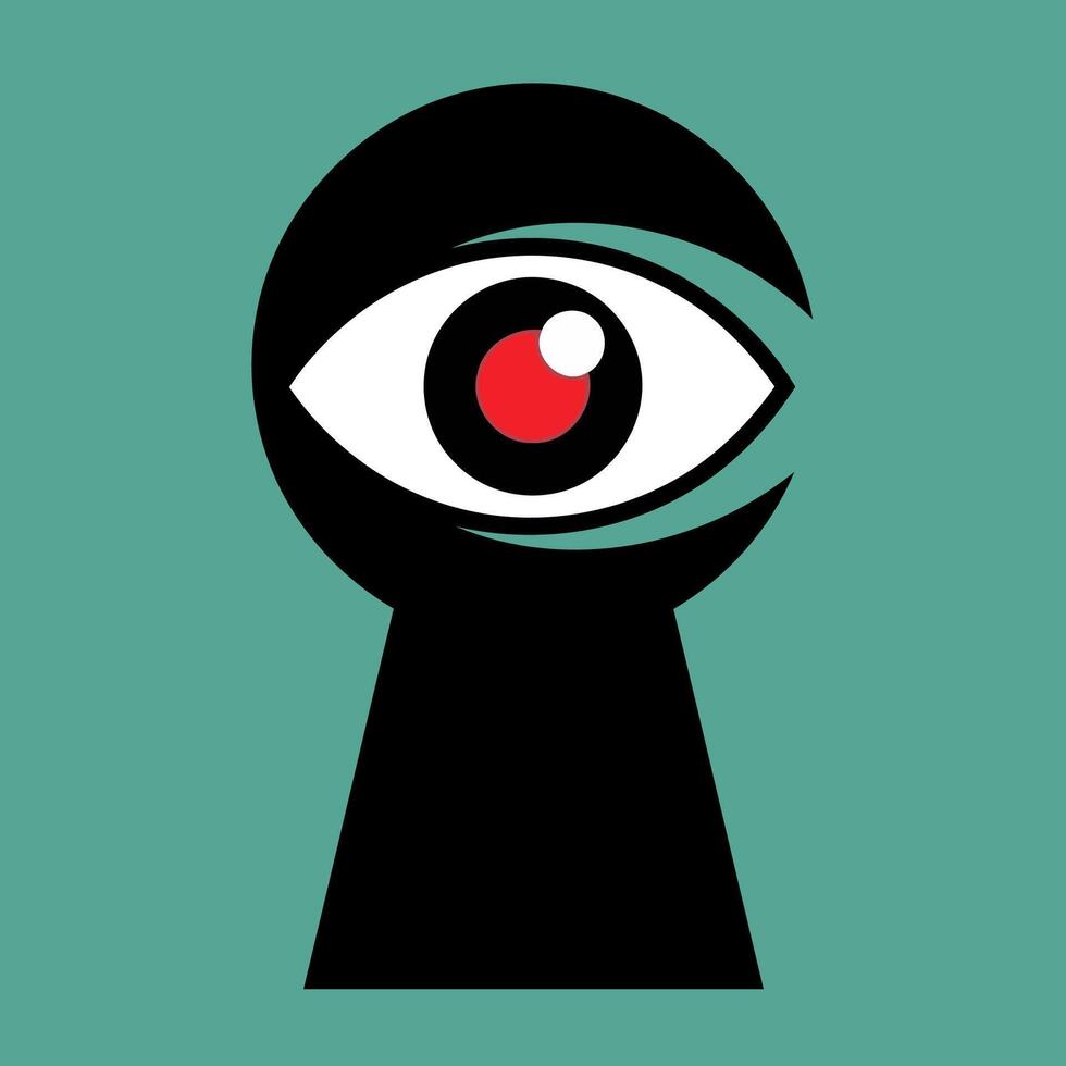 Surveillance and Espionage Metaphor An Eye Peeking Through a Keyhole Symbolizing Intrusion and Observation vector