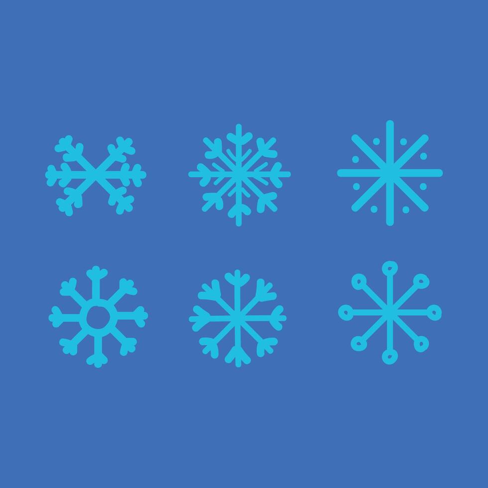 Six Snowflake Icons on Blue Background Winter Weather Pattern for Design Use vector