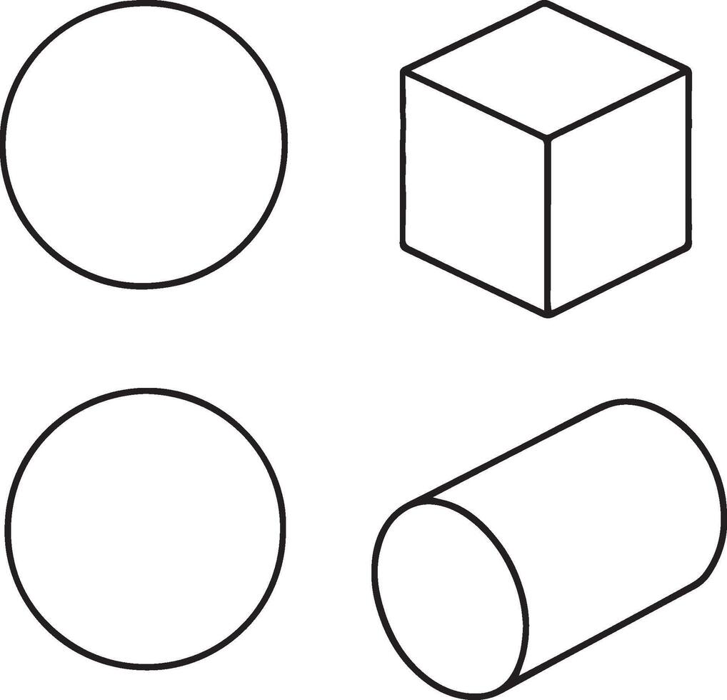 Simple geometric shapes including circles cube and cylinder vector