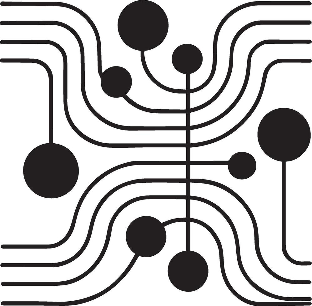 Abstract black and white circuit board pattern with circles vector