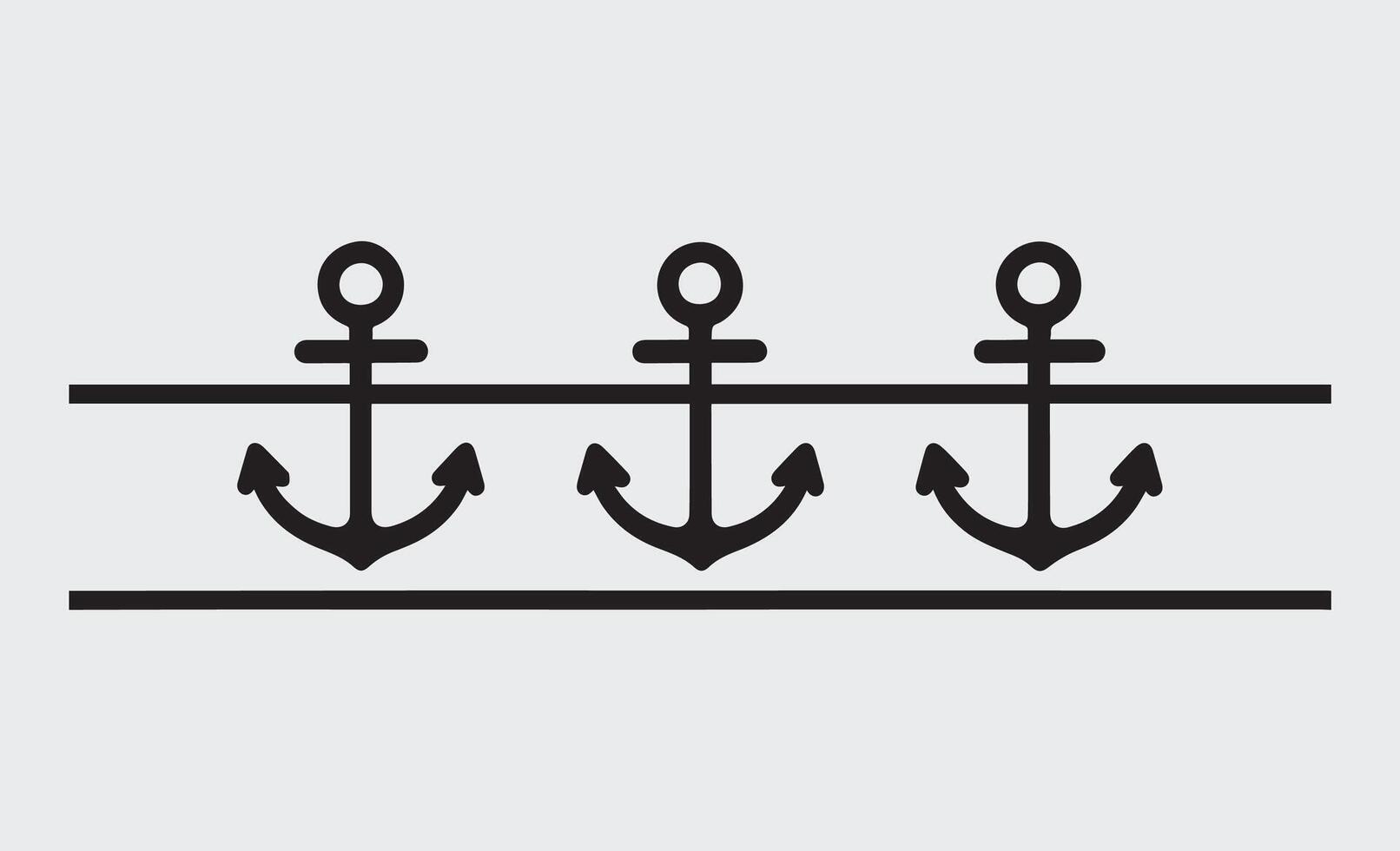 Three nautical anchors arranged horizontally on a simple line vector