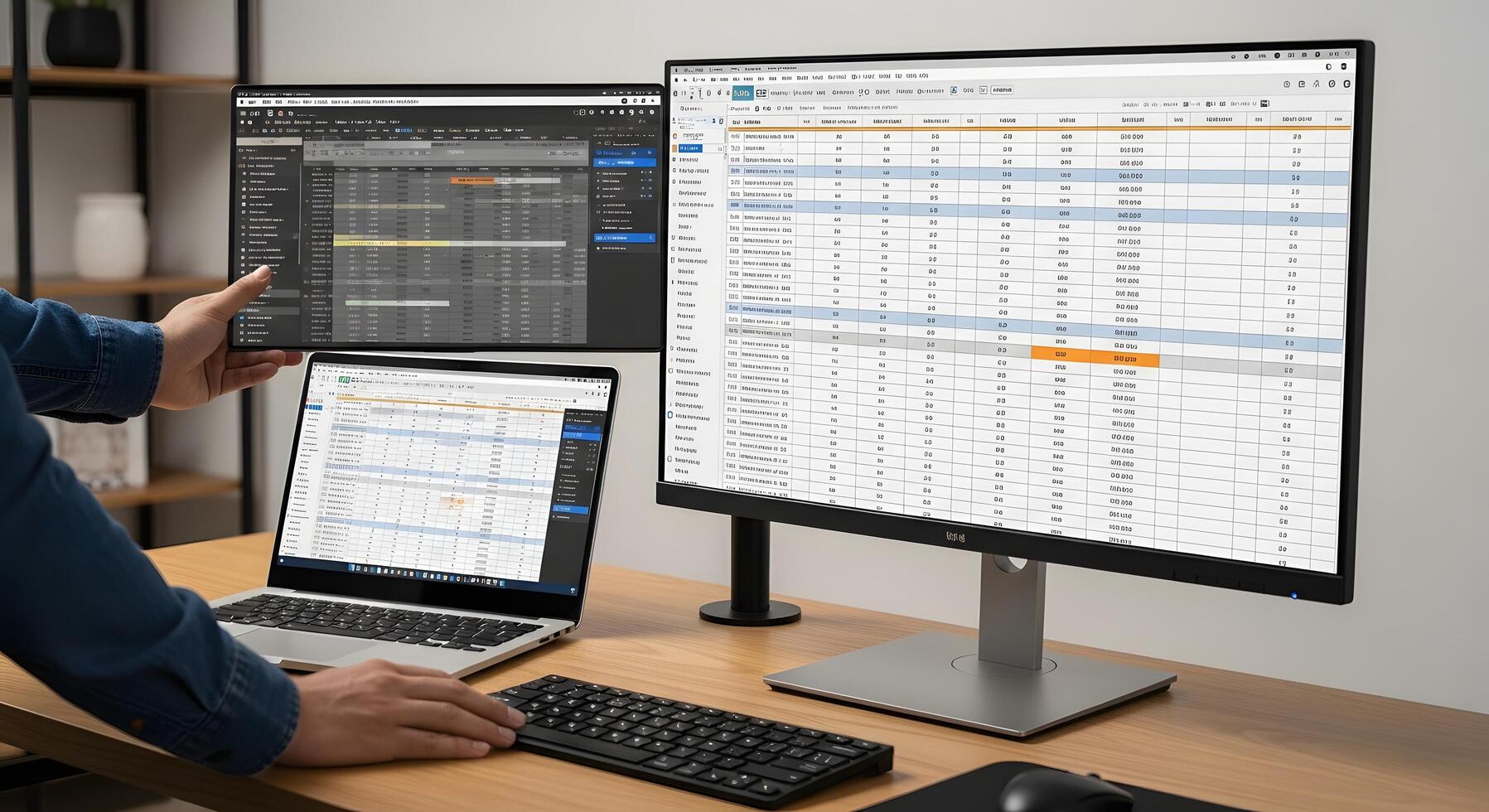 Streamlining Business Operations with Multiple Computer Screens for Efficient Data Management photo