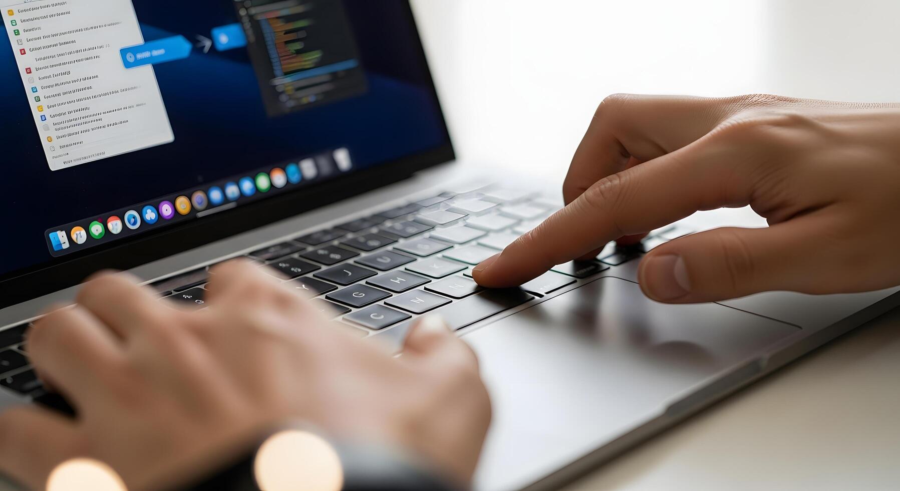 Coding on a Laptop Hands on Keyboard with Program on Screen photo