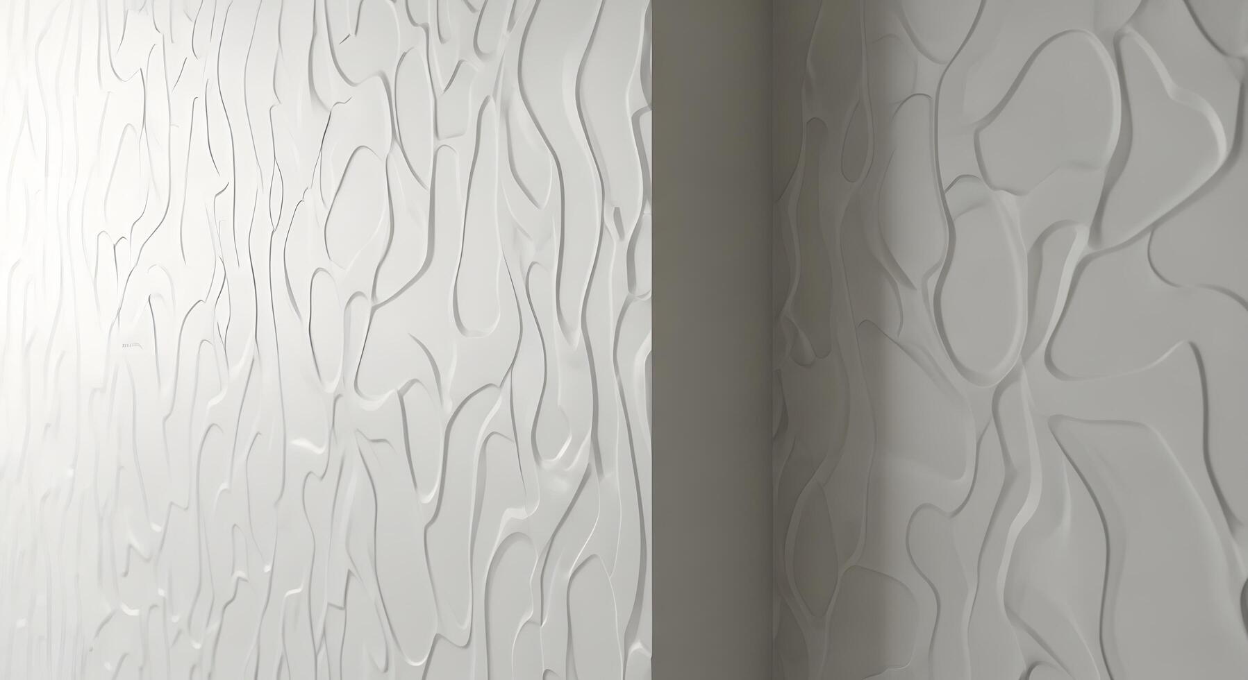 Modern abstract white wall featuring a dynamic 3D undulating wave pattern, creating a contemporary and textured background for interior design concepts photo