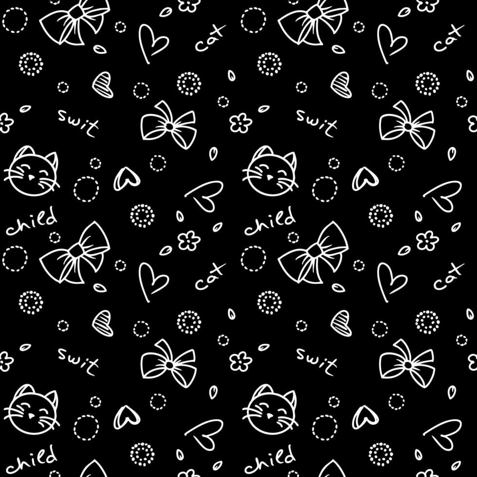 seamless black pattern on a school theme with design elements, line art vector