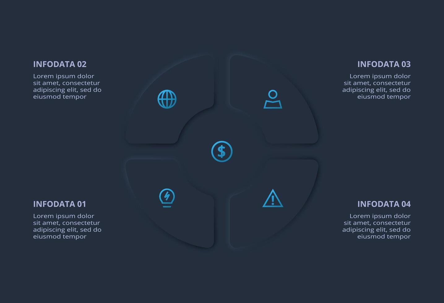 negocio datos visualización. proceso cuadro. elementos de grafico, diagrama con 4 4 procesos vector