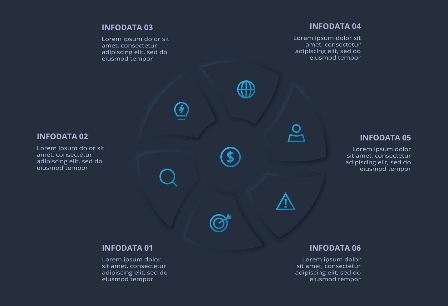 Infographic showing six data components vector