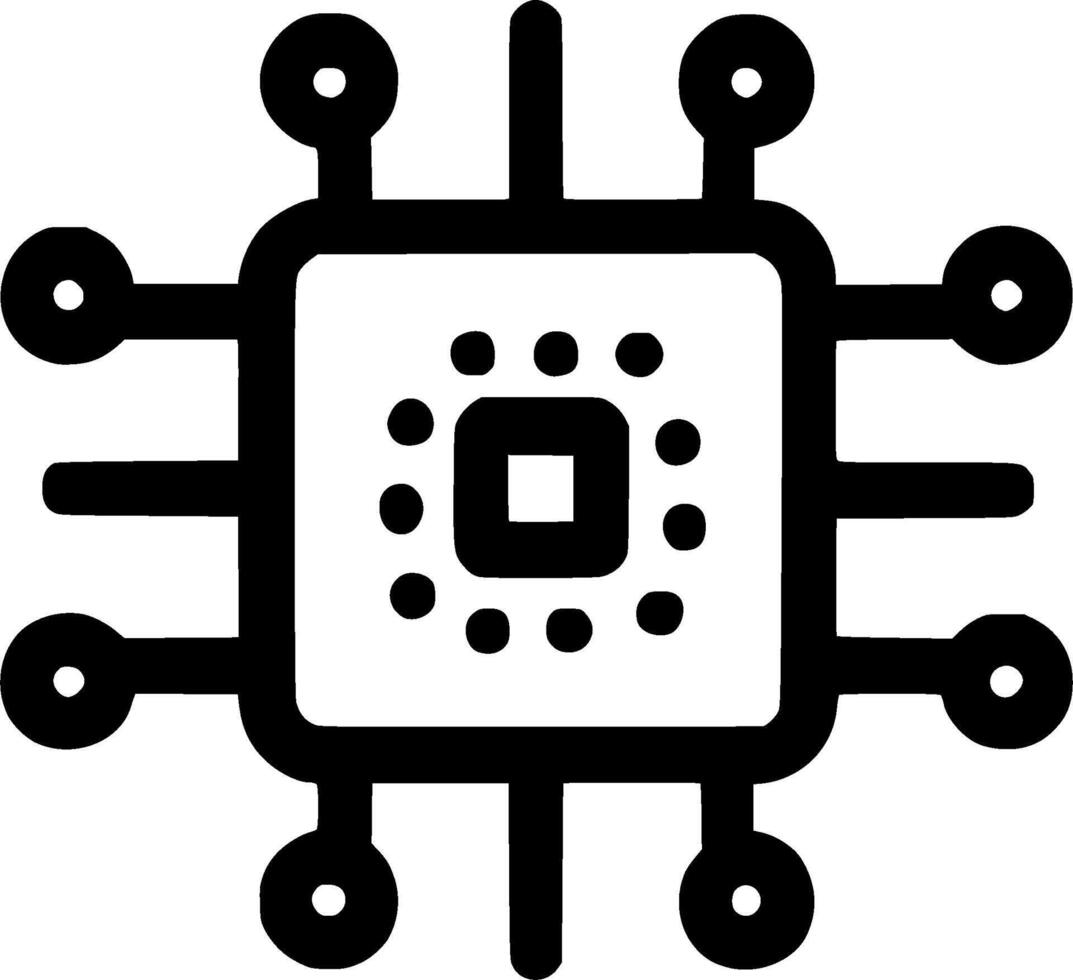 Outline Simple Microchip Technology Central Processing Unit Processor Icon vector