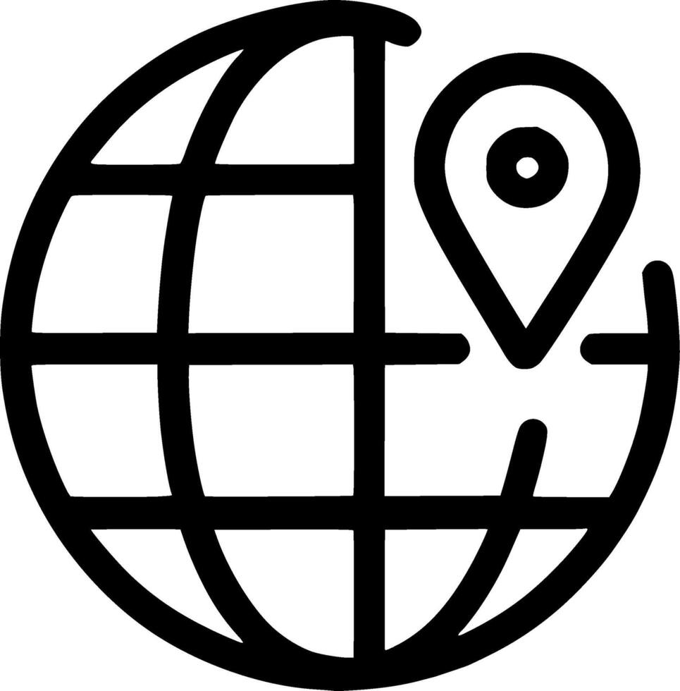 Simple Outline World Globe Location Pin Symbol Shape Icon Design Element vector
