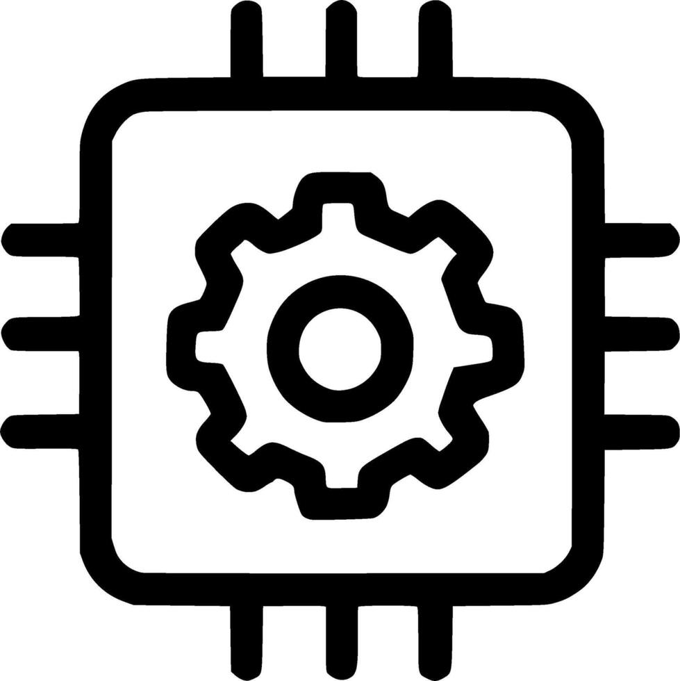 Line Drawing Central Processing Unit Gear Configuration Chip Icon vector