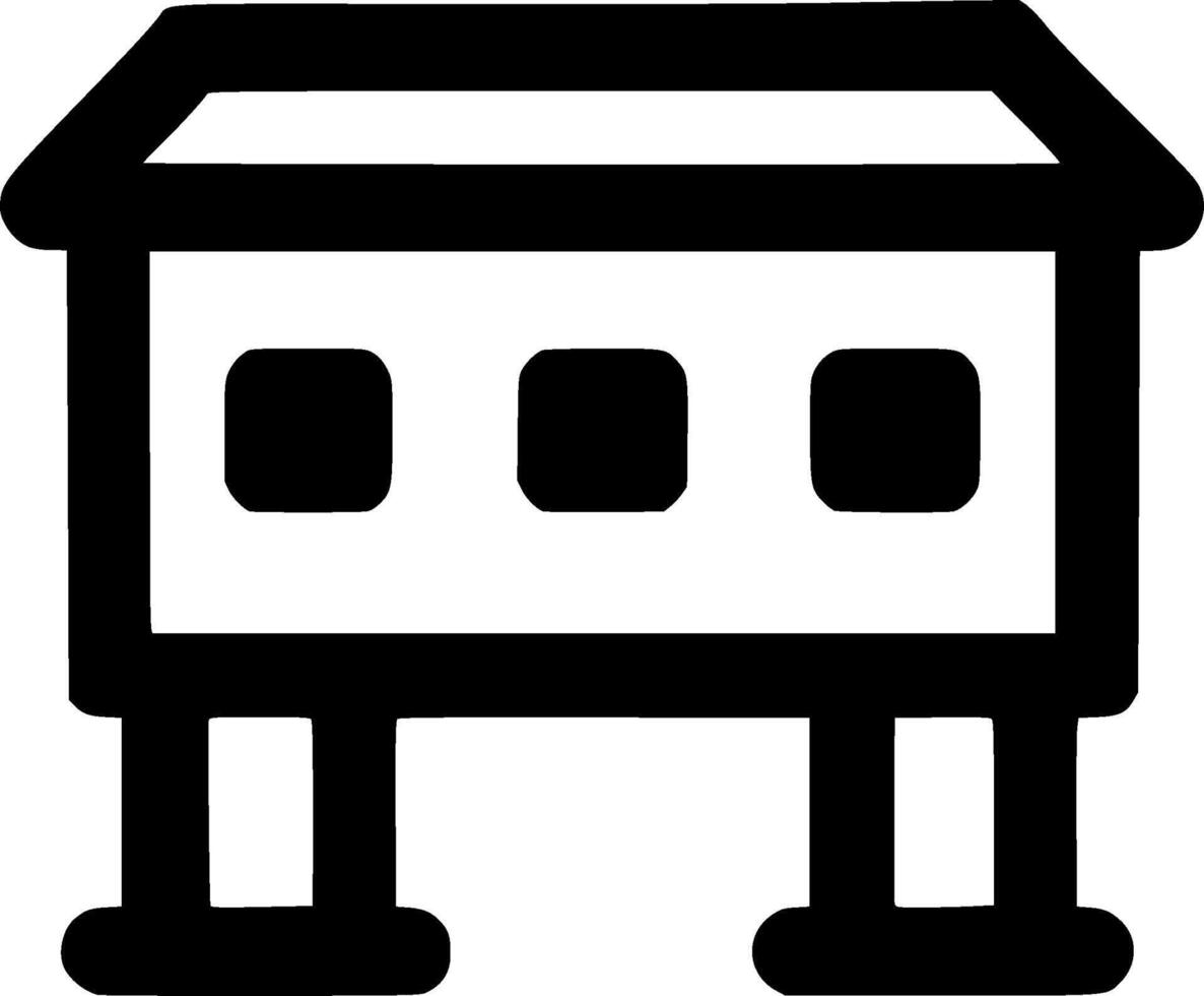 Outline Simple Stilt House Building Icon Shape with Three Windows vector
