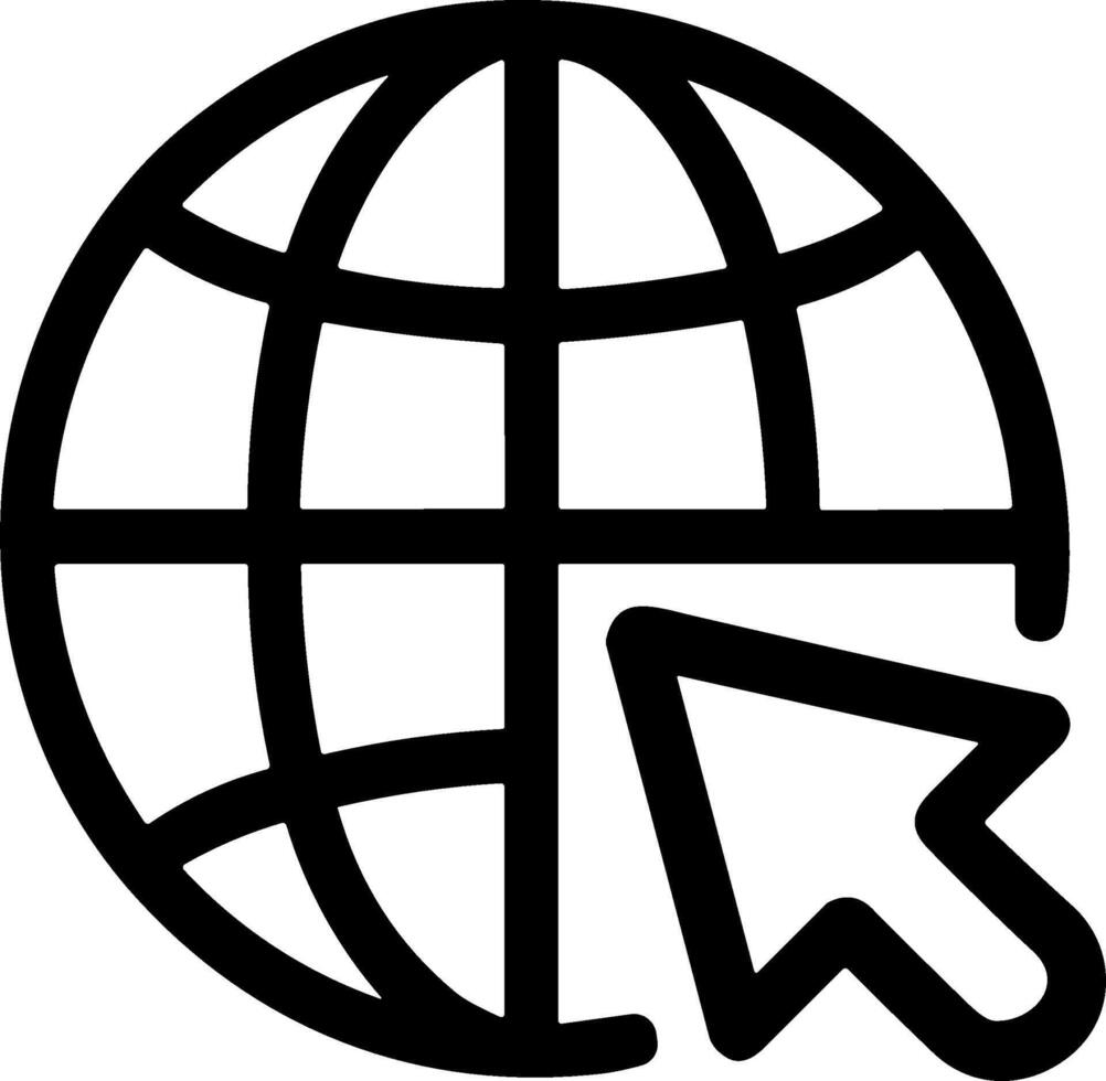 Thin Line Style Simple Global Internet with Arrow Cursor Icon vector