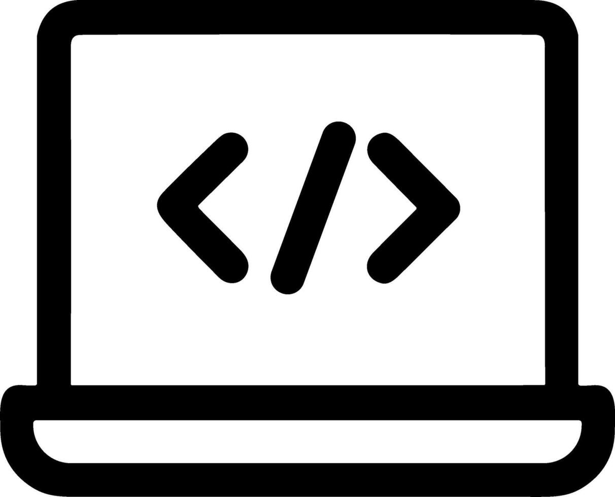 Minimalist Outline Laptop Coding Sign Symbol for Website and Application Icon vector