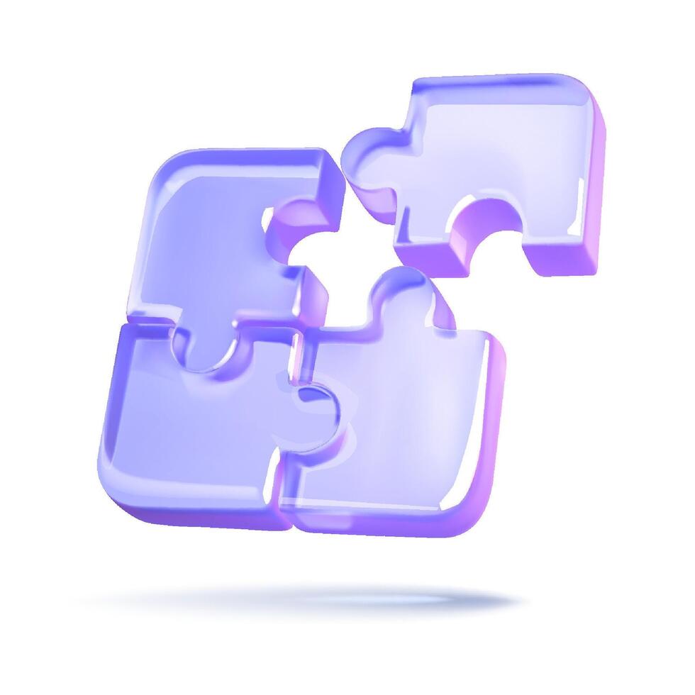 A collection of glossy purple puzzle pieces appear suspended against a clean white background, symbolizing problemsolving, strategy, and creativity. vector
