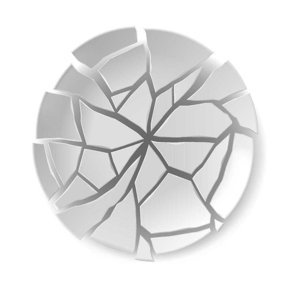 Abstract cracked plate illustration in grayscale. Geometric design featuring shattered patterns. Useful for concepts of fragility and breaking points. vector