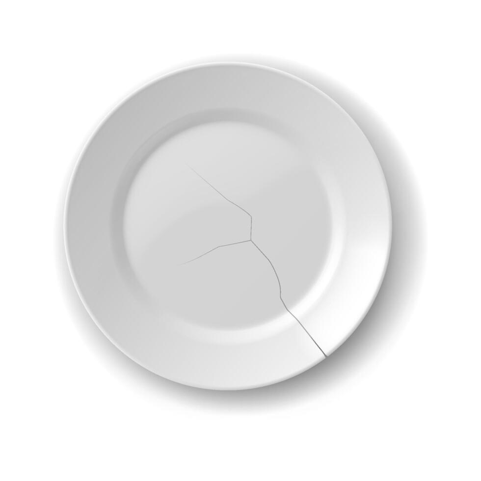 Minimalistic illustration of a cracked white plate. Simple and clean design in shades of white. Represents fragility and imperfection in modern context. vector