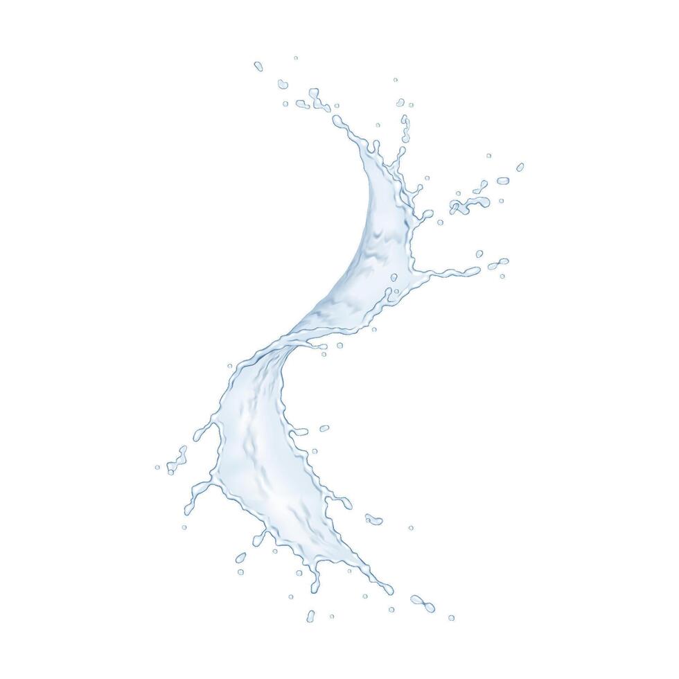 A captivating illustration showcasing a dynamic splash of water, forming a graceful curve against a clean white backdrop. The fluid motion suggests purity and vitality. vector