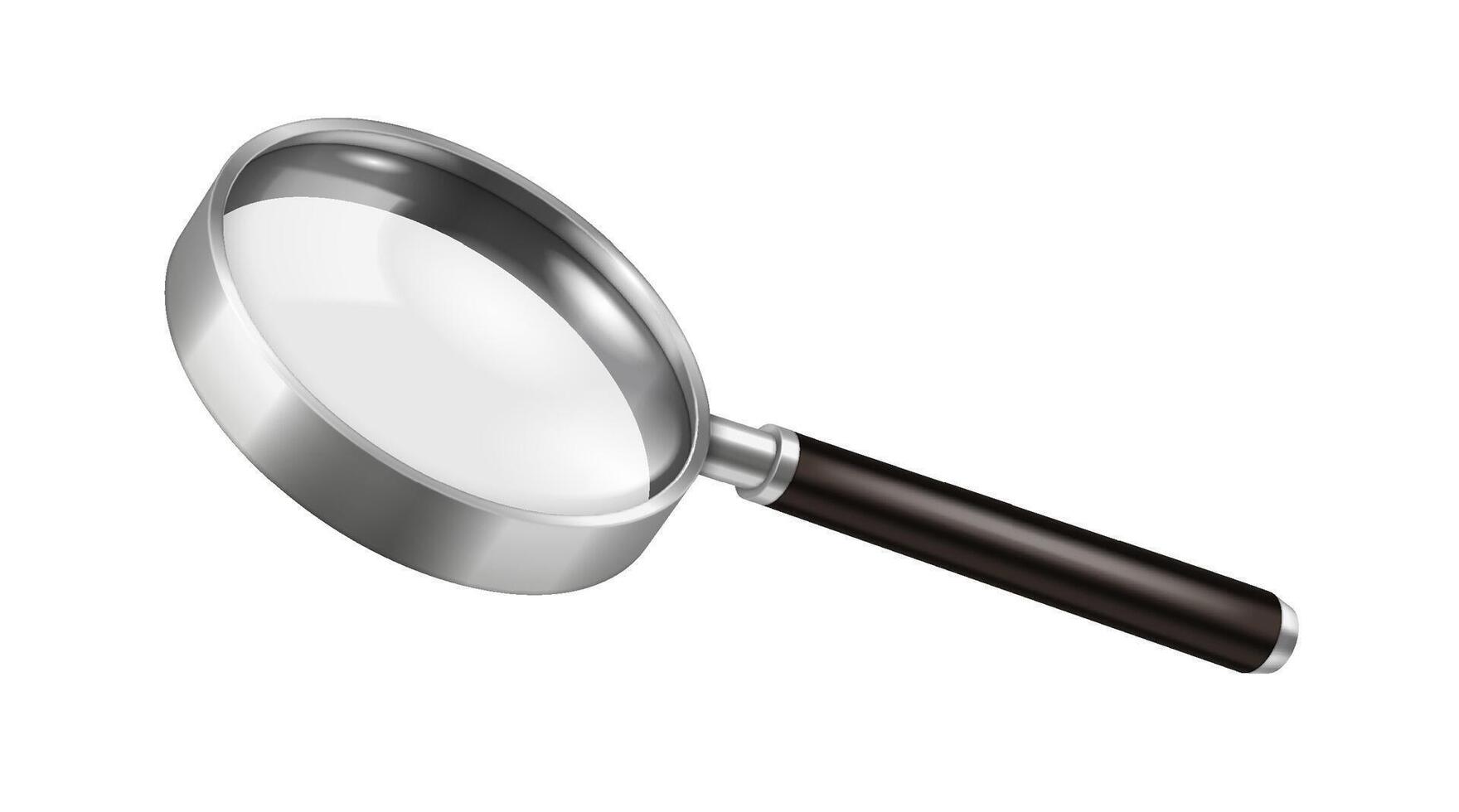A detailed illustration of a magnifying glass with a silver frame and black handle displayed against a plain white background. Ideal for search concepts. vector
