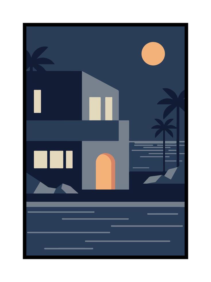 Moonlit Archway Framing an Empty Pathway Toward the Horizon vector