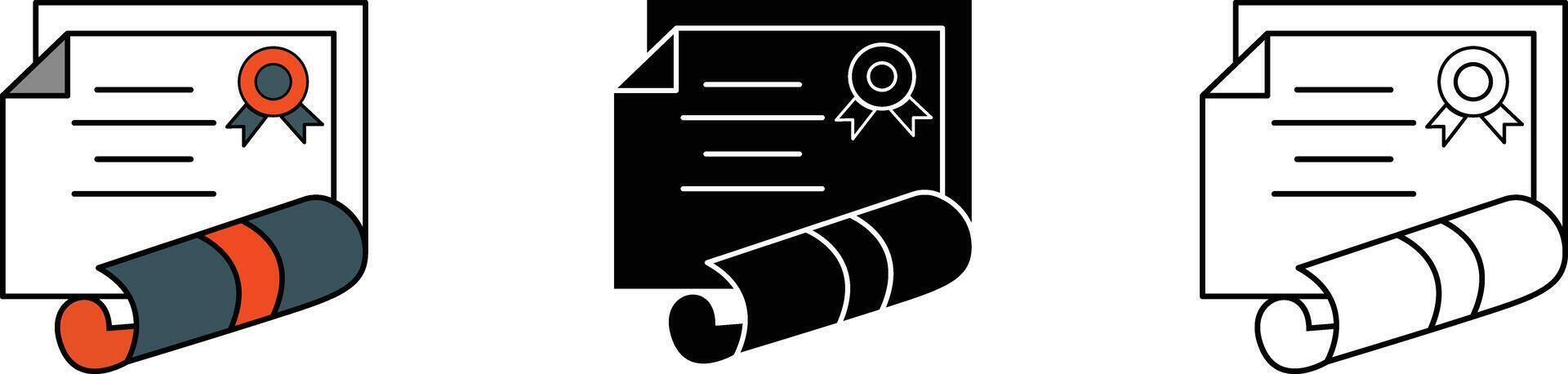 Formal certificate with seal and ribbon displayed with a rolled diploma for achievement vector