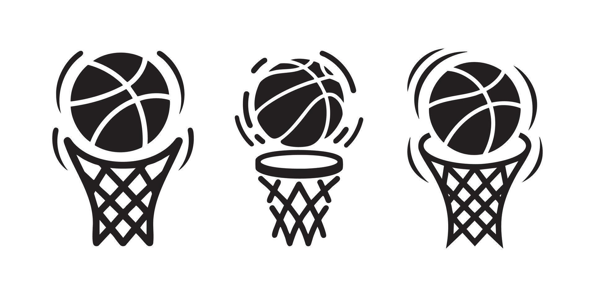 Basketball Swish Motion Icon Set with Hoop and Net in Bold Minimal Design vector