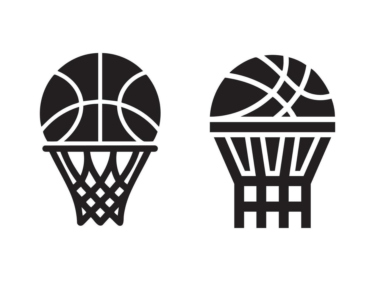 Basketball Hoop Icon Set with Ball and Net in Bold Minimal Design vector