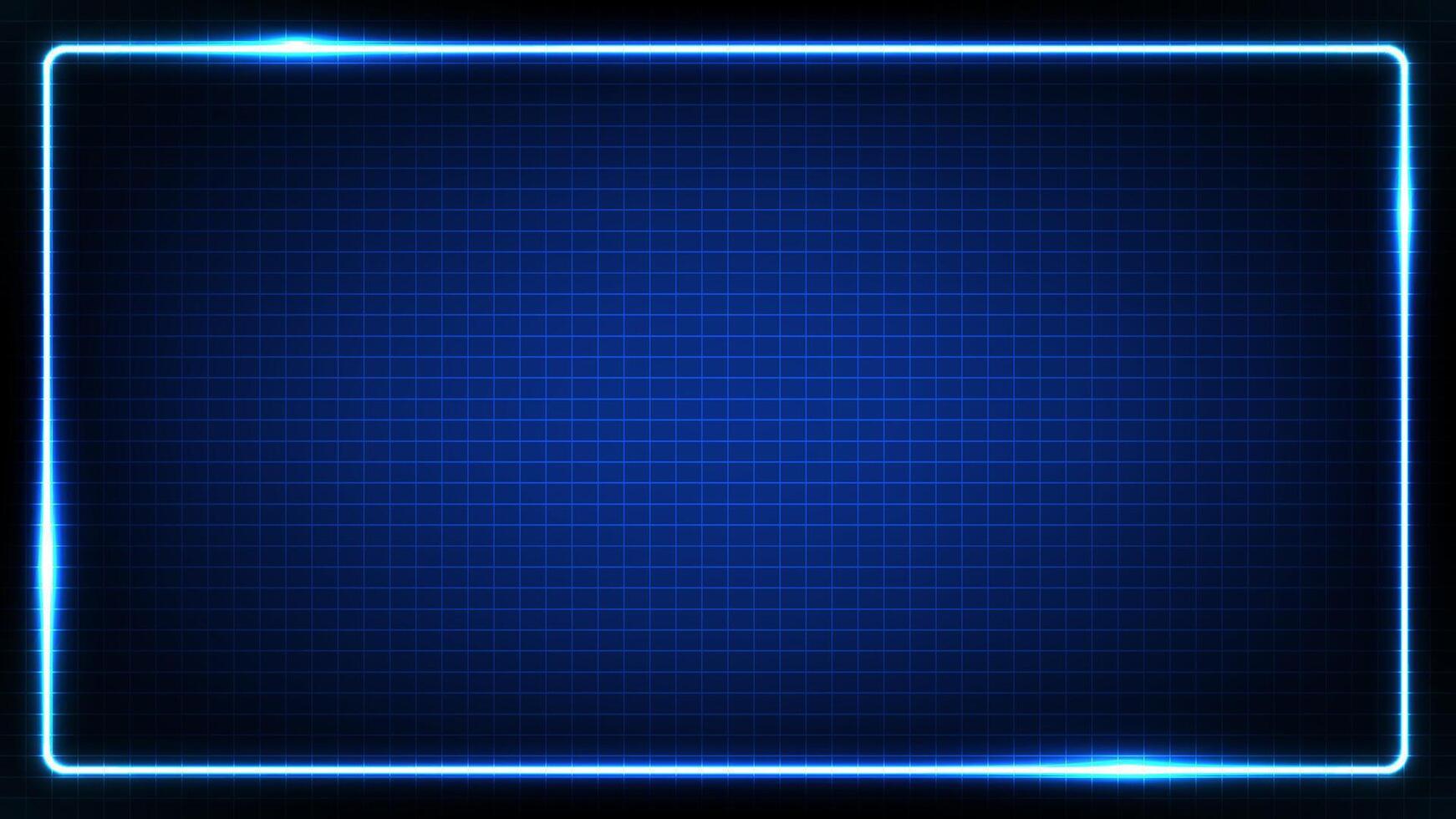 Glowing neon blue rectangular frame over a dark grid backdrop, perfect for tech, sci-fi and digital design themes vector
