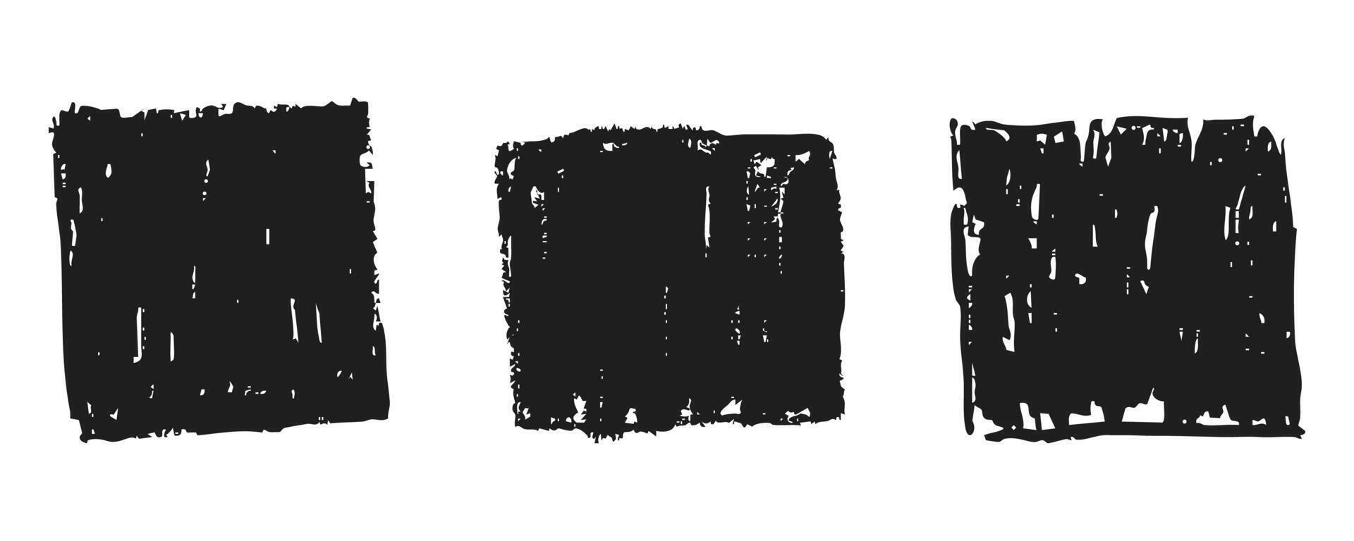 Set Grunge rectangle frames with textured edges, paint brush ink graffiti splatter and stencils border. Retro scribble abstract shape. vector