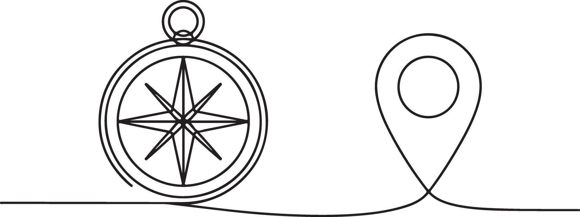 Compass location one line drawing simple direction and navigation for journey vector
