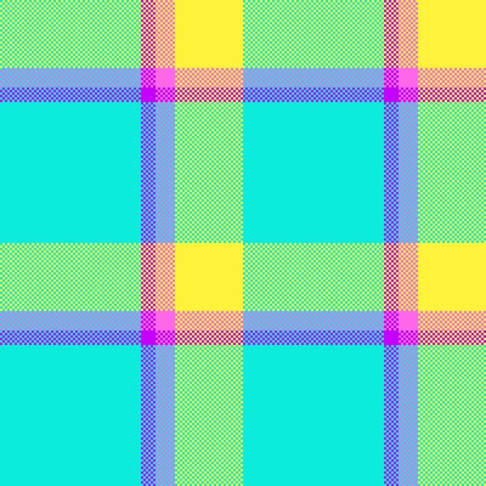 Vibrant pixelated plaid. Abstract design with bold colors, perfect for backgrounds, textiles, or digital art. Adds a playful, retro touch to any project. vector