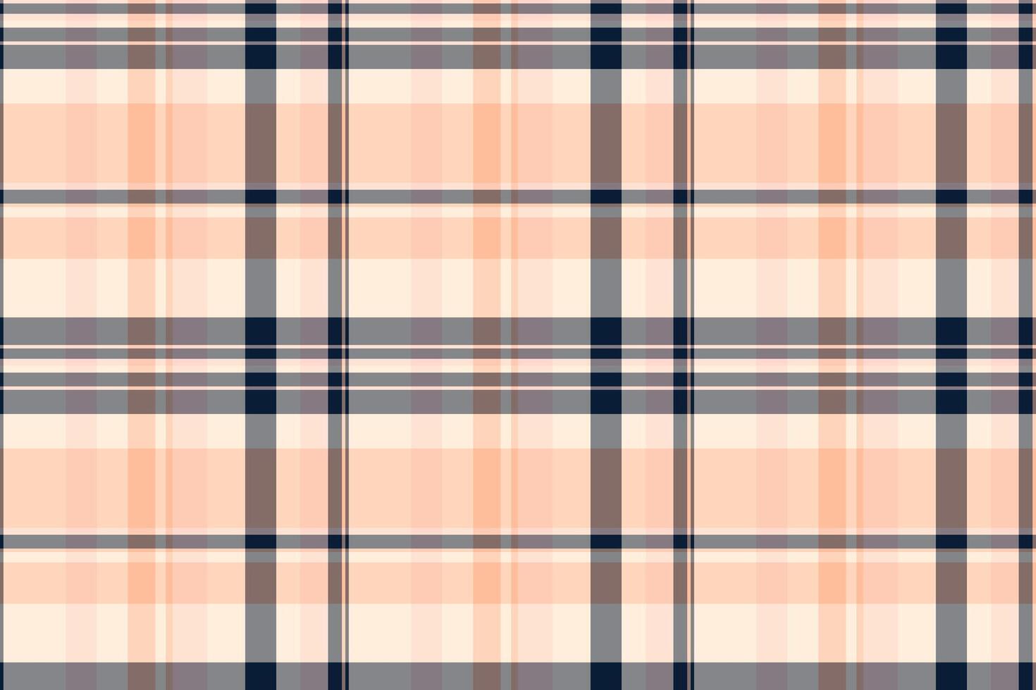 A modern, seamless plaid pattern with peach, cream, gray and navy tones. Versatile design ideal for backgrounds, textiles, fashion, and digital design projects. vector