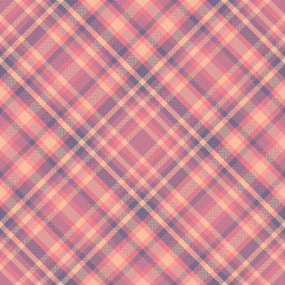 Stylish plaid pattern with subtle herringbone texture. Pastel pink, peach and muted blue create a visually interesting diagonal weave. Great for backgrounds, textiles design. vector