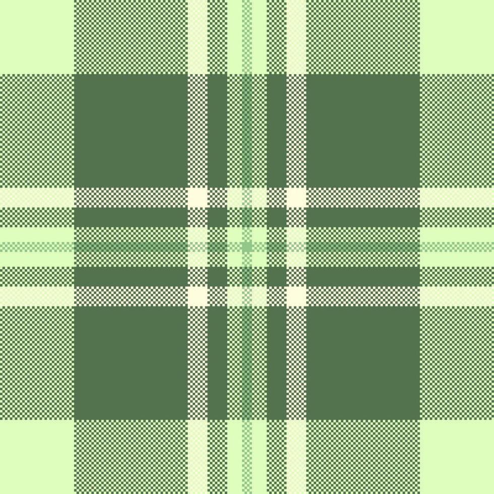 Pixelated green plaid pattern, seamless texture. Ideal for backgrounds, textiles or retrothemed designs. Versatile, classic, and visually appealing. vector