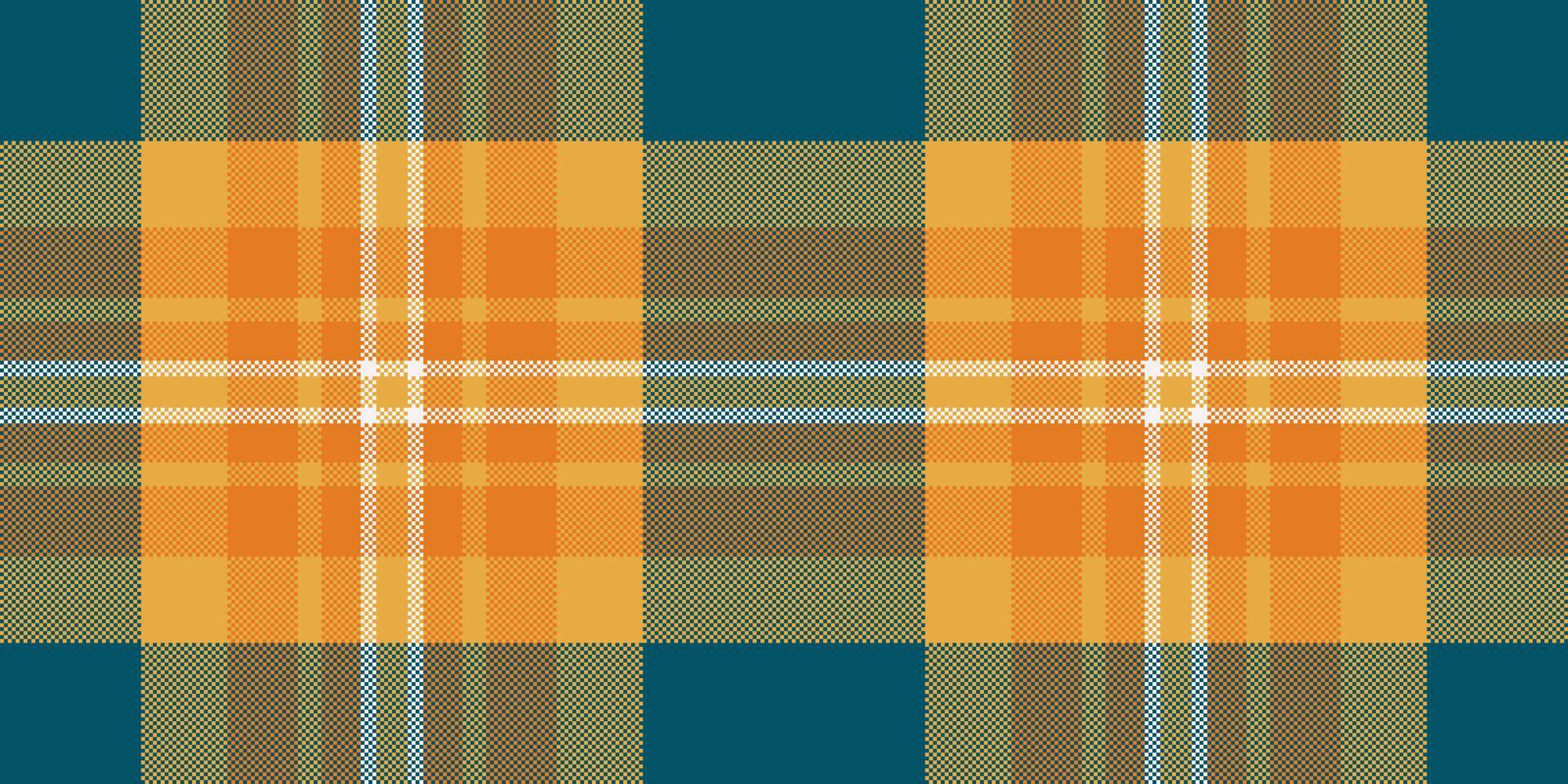 Classic tartan pattern. Vibrant orange hues intersect with calming teal, creating a versatile textile texture. Use for backgrounds, apparel, or design projects. vector