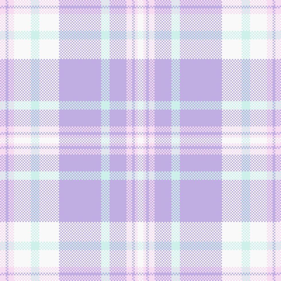 Gentle pastel plaid pattern in soft lavender, mint, and white. Modern, pixelated aesthetic, ideal for backgrounds, textiles, and design projects. Versatile, calming texture. vector