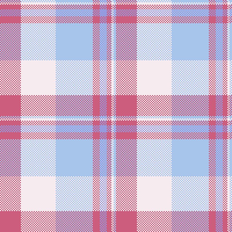 Classic plaid pattern with a digital, pixelated effect. Soft blue, red, pink create a gentle, modern texture. Ideal for backgrounds, textiles, or design elements. vector