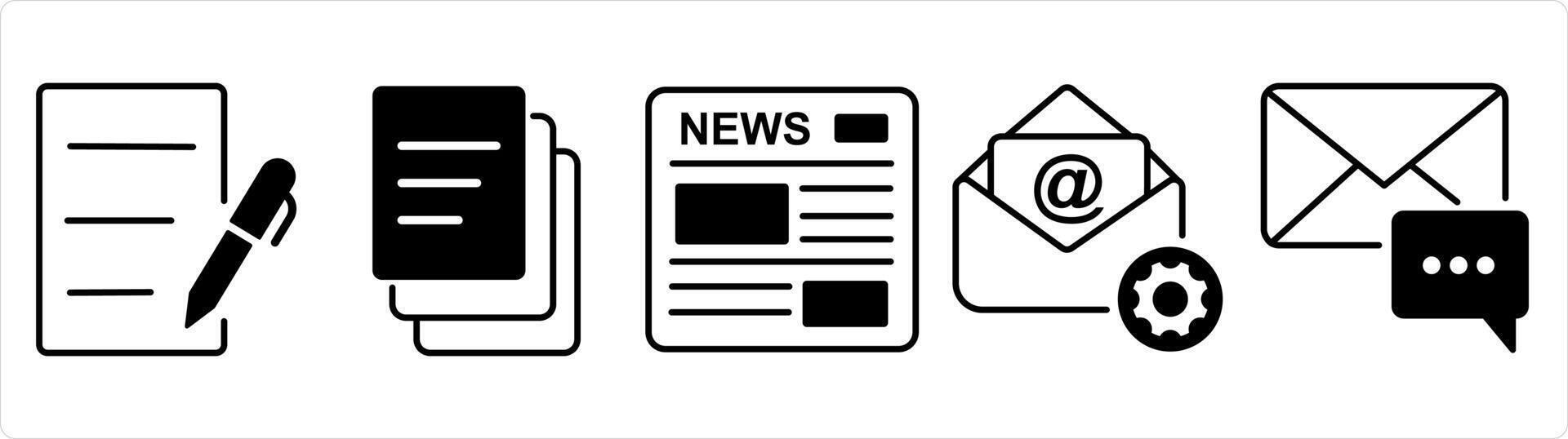 A set of 5 business icon as writing, duplicate copy, newsletter in black line color vector