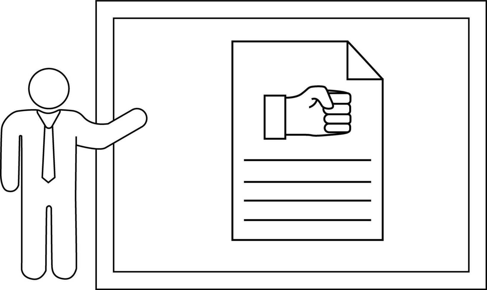 A figure presents a chart with a fist icon and lines on it set against a larger framed backdrop vector