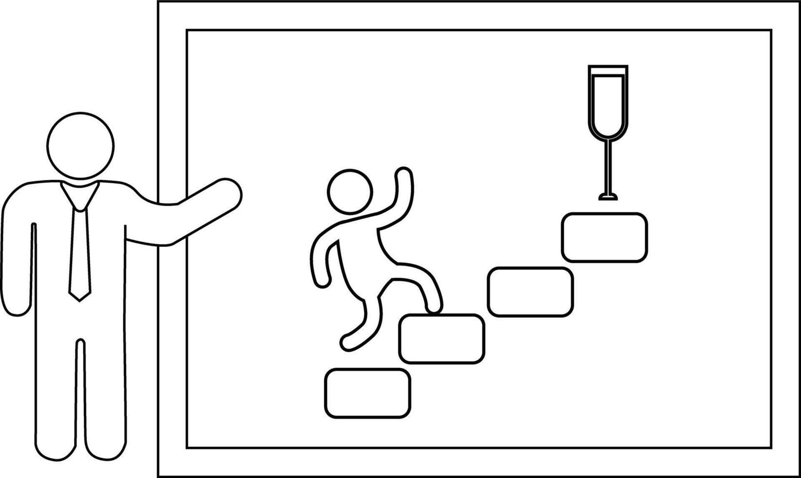 A presenter points to a chart of a person ascending steps to a wine glass vector